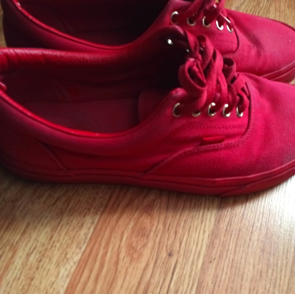 Red Vans w gold eyelets